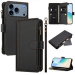 Étui en cuir à fermeture magnétique avec 9 fentes pour cartes et dragonne, pour iPhone 17e / 16e, pour iPhone 17 Pro Max, pour iPhone 17 Pro, pour iPhone 17, pour iPhone Air, pour iPhone 16 Pro Max, pour iPhone 16 Pro, pour iPhone 16 Plus