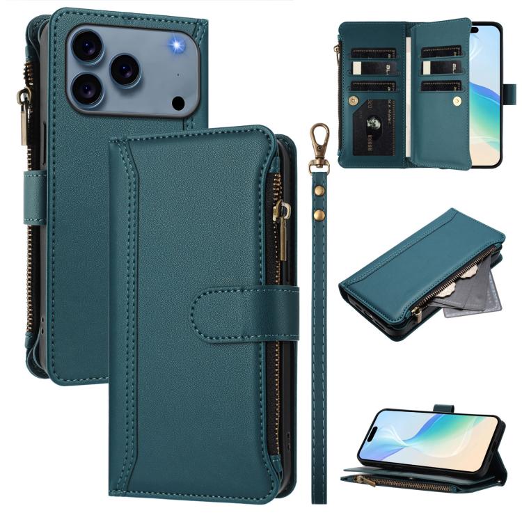 Étui en cuir à fermeture magnétique avec 9 fentes pour cartes et dragonne, pour iPhone 17e / 16e, pour iPhone 17 Pro Max, pour iPhone 17 Pro, pour iPhone 17, pour iPhone Air, pour iPhone 16 Pro Max, pour iPhone 16 Pro, pour iPhone 16 Plus