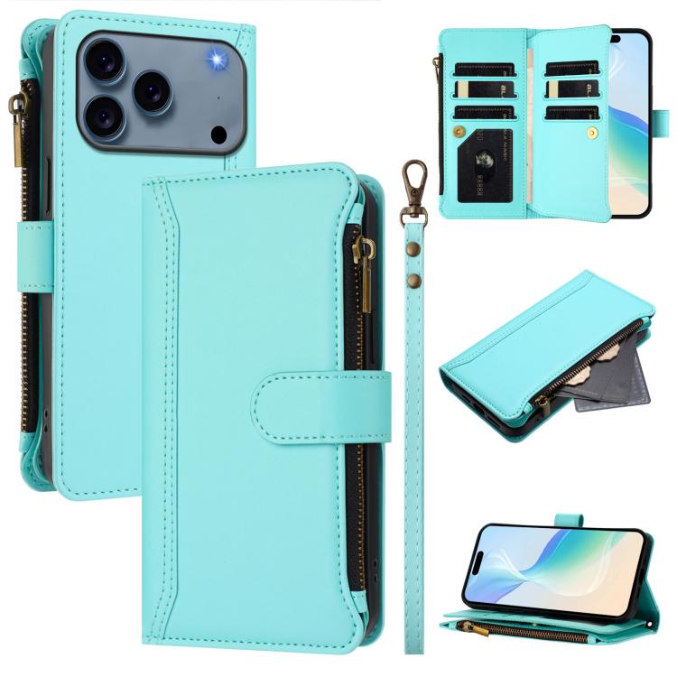 Étui en cuir à fermeture magnétique avec 9 fentes pour cartes et dragonne, pour iPhone 17e / 16e, pour iPhone 17 Pro Max, pour iPhone 17 Pro, pour iPhone 17, pour iPhone Air, pour iPhone 16 Pro Max, pour iPhone 16 Pro, pour iPhone 16 Plus