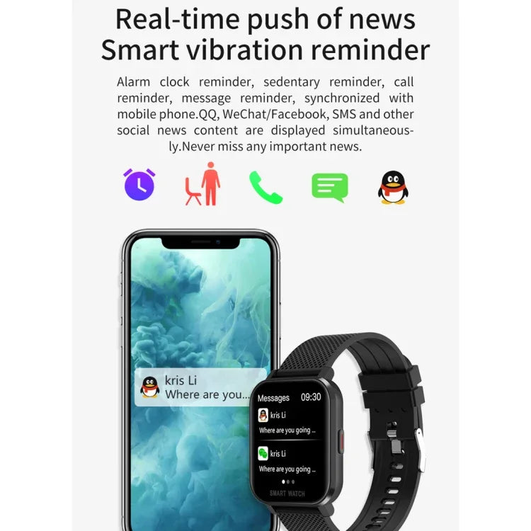 Montre Intelligente Sportive d'Affaires avec Écran TFT 1,54 Pouces et Étanchéité IP67, Prise en Charge du Moniteur de Sommeil / Moniteur de Fréquence Cardiaque / Surveillance de la Pression Artérielle, Bracelet en Silicone