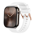 Bracelet de montre en silicone uni couleur or rose avec boucle, compatible avec Apple Watch 42 mm / 41 mm / 40 mm / 38 mm