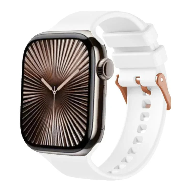 Bracelet de montre en silicone uni couleur or rose avec boucle, compatible avec Apple Watch 42 mm / 41 mm / 40 mm / 38 mm