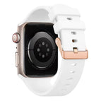 Bracelet de montre en silicone uni couleur or rose avec boucle, compatible avec Apple Watch 42 mm / 41 mm / 40 mm / 38 mm