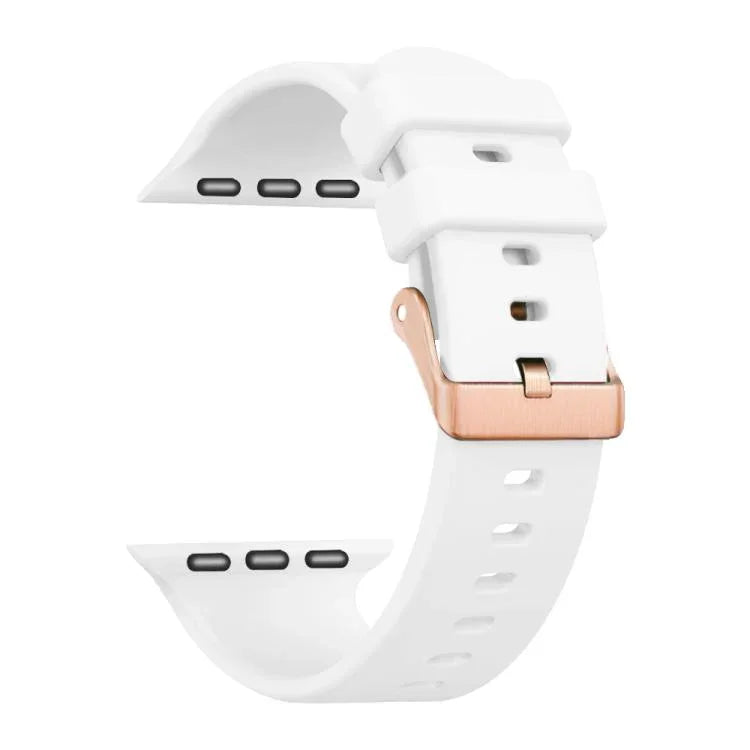 Bracelet de montre en silicone uni couleur or rose avec boucle, compatible avec Apple Watch 42 mm / 41 mm / 40 mm / 38 mm