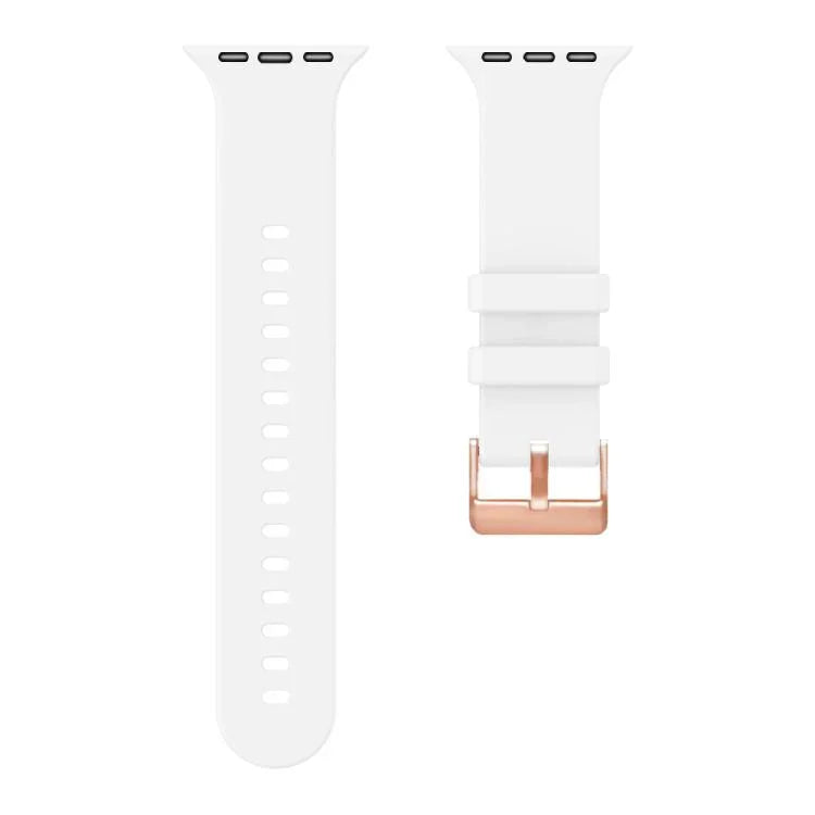 Bracelet de montre en silicone uni couleur or rose avec boucle, compatible avec Apple Watch 42 mm / 41 mm / 40 mm / 38 mm