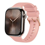 Bracelet de montre en silicone uni couleur or rose avec boucle, compatible avec Apple Watch 42 mm / 41 mm / 40 mm / 38 mm