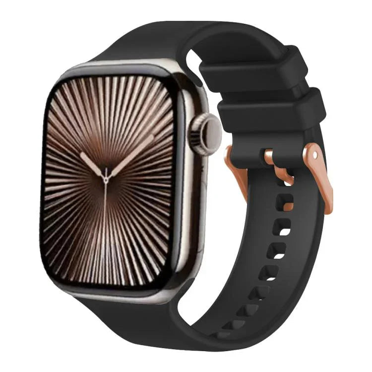 Bracelet de montre en silicone uni couleur or rose avec boucle, compatible avec Apple Watch 42 mm / 41 mm / 40 mm / 38 mm