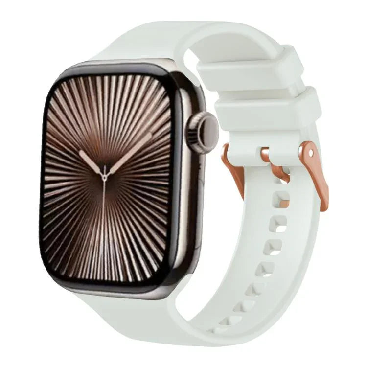 Bracelet de montre en silicone uni couleur or rose avec boucle, compatible avec Apple Watch 42 mm / 41 mm / 40 mm / 38 mm