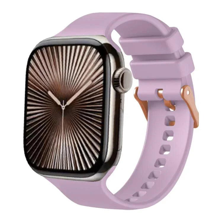 Bracelet de montre en silicone uni couleur or rose avec boucle, compatible avec Apple Watch 42 mm / 41 mm / 40 mm / 38 mm