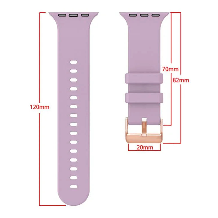 Bracelet de montre en silicone uni couleur or rose avec boucle, compatible avec Apple Watch 42 mm / 41 mm / 40 mm / 38 mm