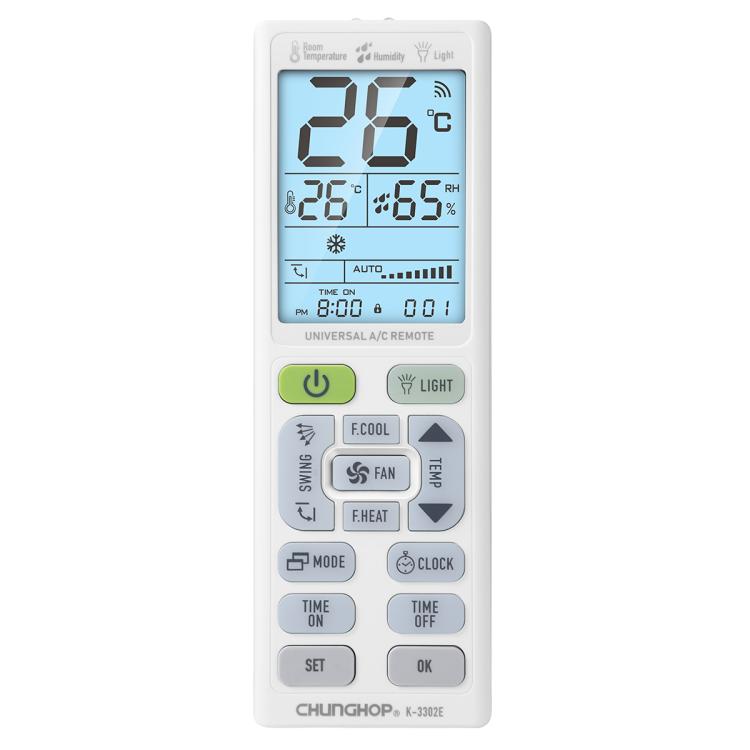 Télécommande universelle pour climatiseur CHUNGHOP K-3302E avec torche et rétroéclairage LCD, K-3302E