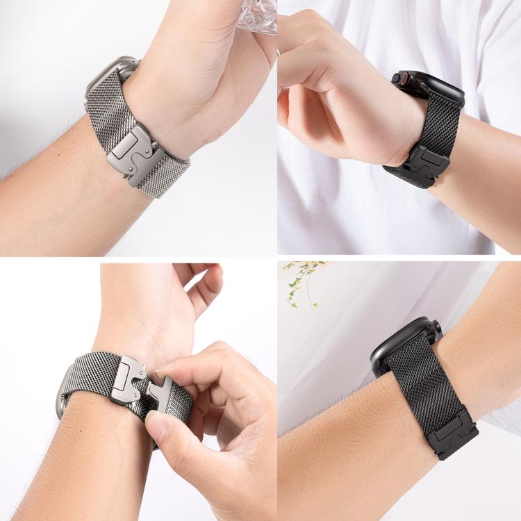 Bracelet de montre xDfind en acier inoxydable Think Mesh à boucle parapluie, compatible avec Apple Watch 46 mm / 49 mm / 45 mm / 44 mm.