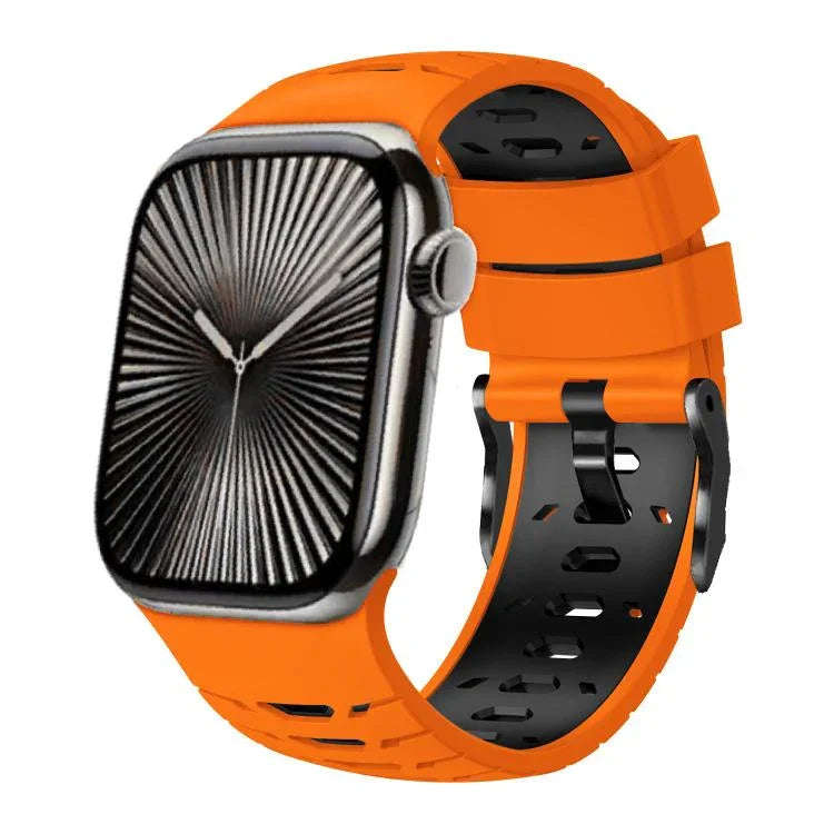 Bracelet de montre trapézoïdal bicolore en silicone, pour Apple Watch 46 mm / 49 mm / 45 mm / 44 mm