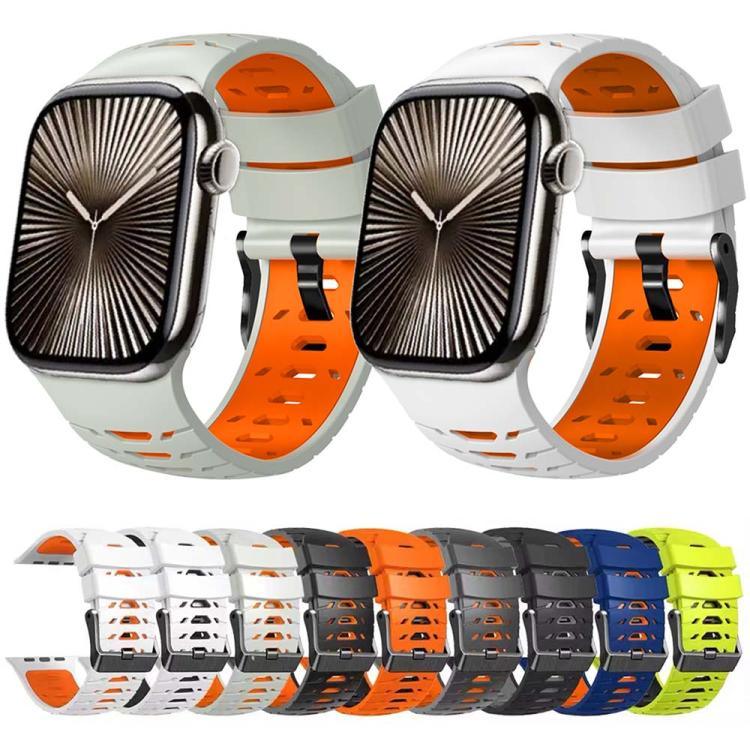 Bracelet de montre trapézoïdal bicolore en silicone, pour Apple Watch 46 mm / 49 mm / 45 mm / 44 mm