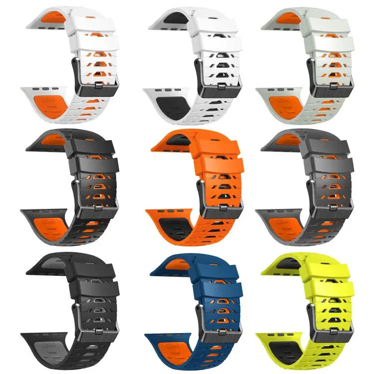 Bracelet de montre trapézoïdal bicolore en silicone, pour Apple Watch 46 mm / 49 mm / 45 mm / 44 mm