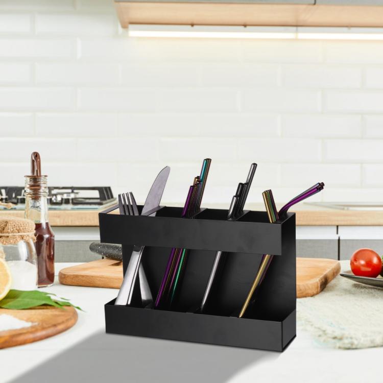 Range de couverts en paille à quatre compartiments, support de rangement en métal, organisateur de cuisine sans feuille magnétique souple, sans feuille magnétique souple