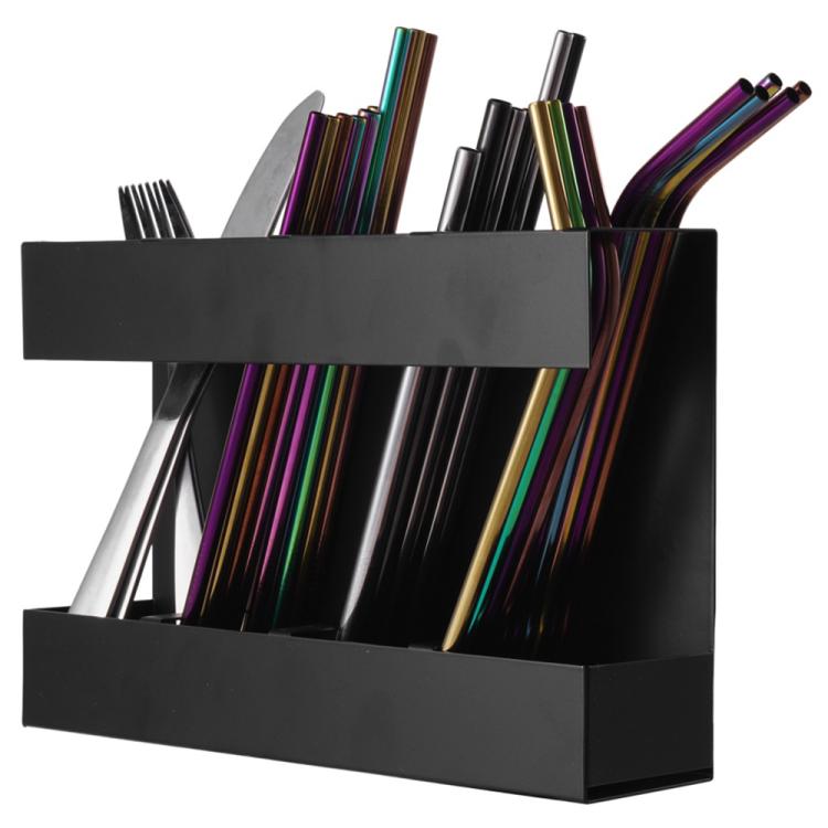 Support de rangement métallique pour couverts de paille à quatre grilles avec 12 feuilles magnétiques souples, organisateur de cuisine