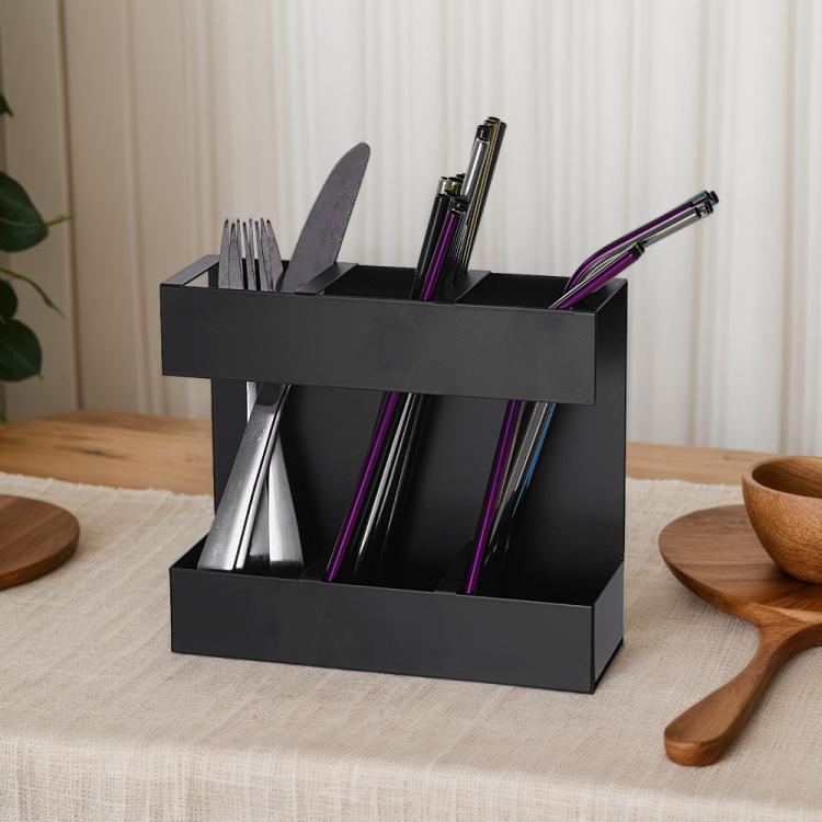 Support de rangement en métal pour couverts en paille à trois grilles, organisateur de cuisine, sans feuille magnétique souple, avec 9 feuilles magnétiques souples