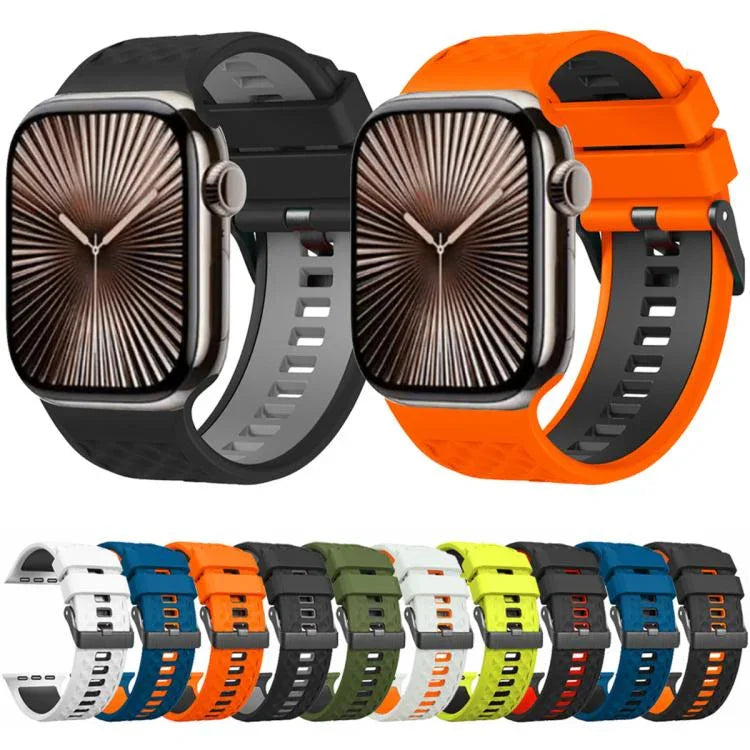 Bracelet de montre en silicone bicolore à texture diamant, pour Apple Watch 46 mm / 49 mm / 45 mm / 44 mm
