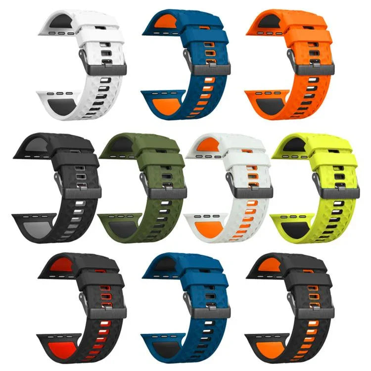 Bracelet de montre en silicone bicolore à texture diamant, pour Apple Watch 46 mm / 49 mm / 45 mm / 44 mm