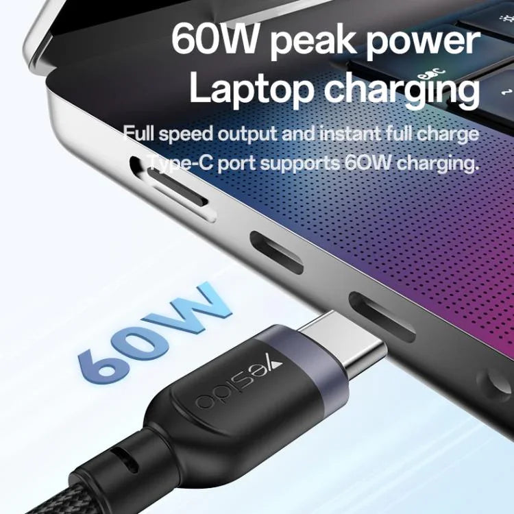Câble de charge 2 en 1 Yesido CA136C 60 W USB-C / Type-C vers Type-C et iWatch, CA136C
