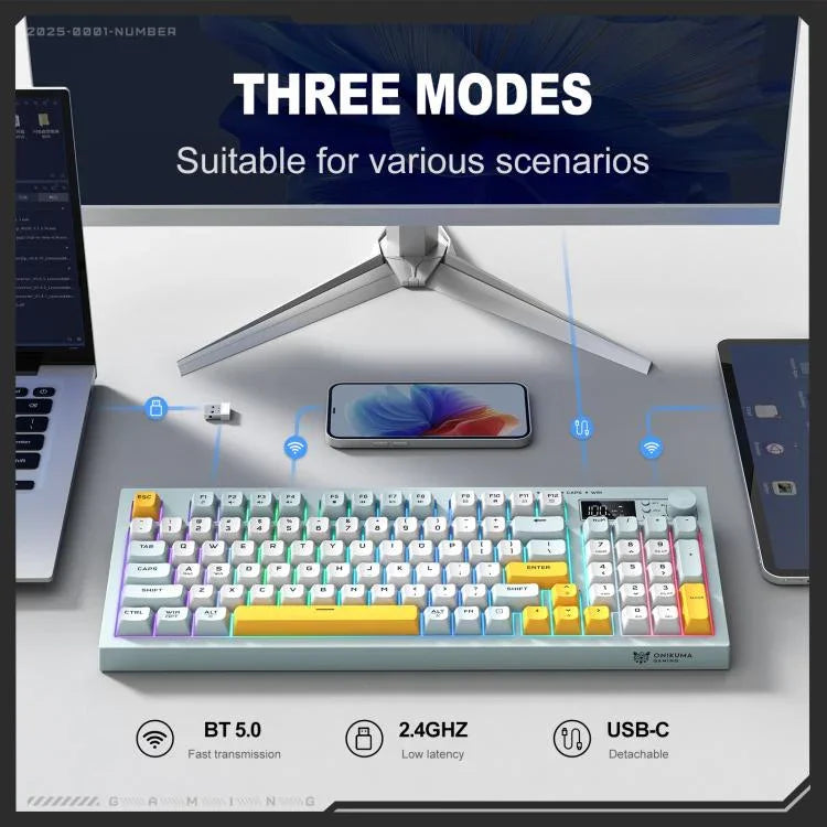 Clavier membrane silencieux ONIKUMA G80 Bluetooth 2.4G filaire argent