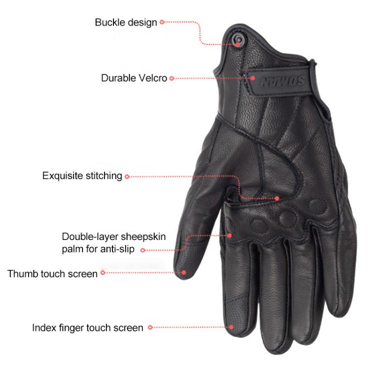 Gants de moto en peau de mouton SOMAN MG-24, gants rétro tout-terrain à écran tactile, M, L, XL, XXL