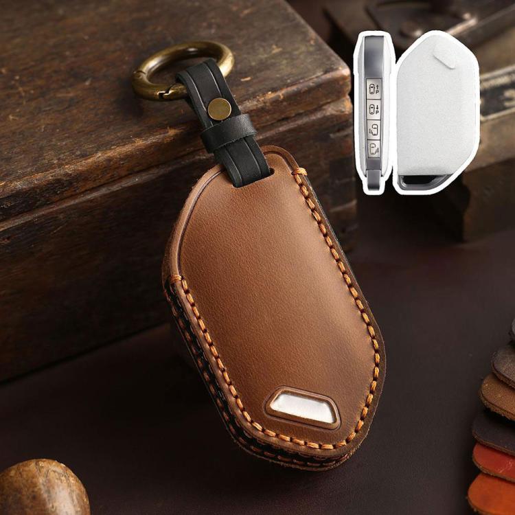 For Kia K3 / K5 2024 Hallmo Crazy Horse Cowhide Car Key Protection Cover, For Kia K3 5-button, For Kia K3 6-button, For Kia K3 7-button, For Kia K3 8-button, For Kia K3 9-button