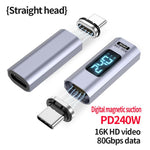 Adaptateur à succion magnétique droit Type-C mâle vers femelle PD240W 80Gbps 60K, tête droite, tête coudée