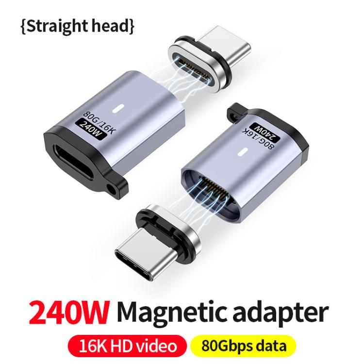 Adaptateur à succion magnétique Type-C mâle vers femelle PD240W 80Gbps 60K, tête droite, tête coudée, coude latéral