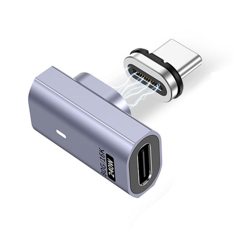 Adaptateur à succion magnétique Type-C mâle vers femelle PD240W 80Gbps 60K, tête droite, tête coudée, coude latéral