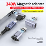 Adaptateur à succion magnétique Type-C mâle vers femelle PD240W 80Gbps 60K, tête droite, tête coudée, coude latéral