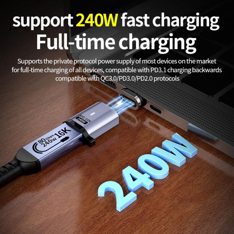 Adaptateur à succion magnétique Type-C mâle vers femelle PD240W 80Gbps 60K, tête droite, tête coudée, coude latéral