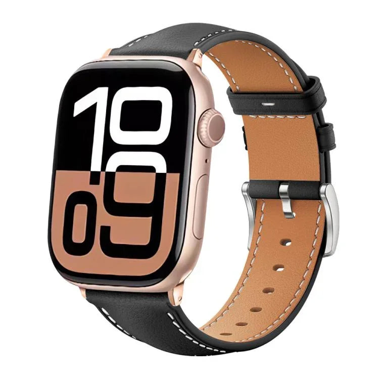 Bracelet de montre xDfind en cuir grainé noir requin, compatible avec Apple Watch 42/44/45/46/49 mm et Apple Watch 38/40/41/S10 42 mm.