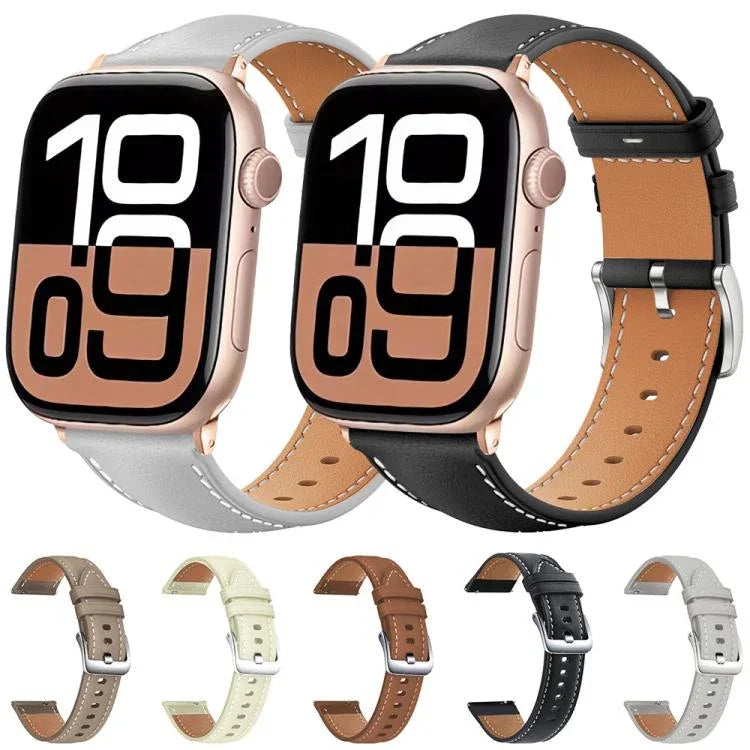 Bracelet de montre xDfind en cuir grainé noir requin, compatible avec Apple Watch 42/44/45/46/49 mm et Apple Watch 38/40/41/S10 42 mm.
