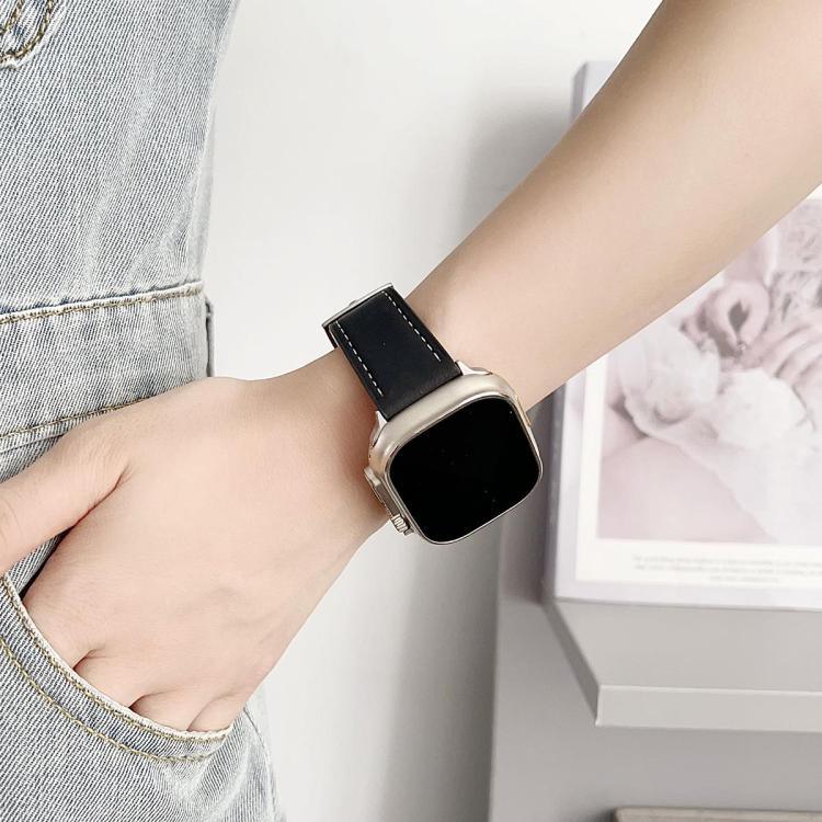 Bracelet de montre xDfind en cuir grainé noir requin, compatible avec Apple Watch 42/44/45/46/49 mm et Apple Watch 38/40/41/S10 42 mm.