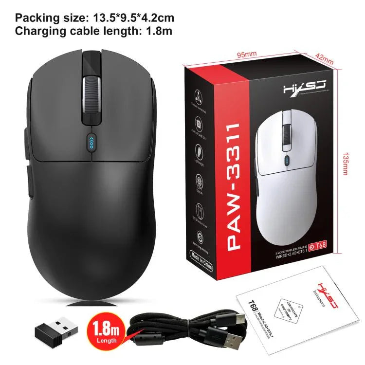 HXSJ T68 3 Modes Wired 2.4G BT5.1 Wireless Lightweight Gaming Mouse, T68