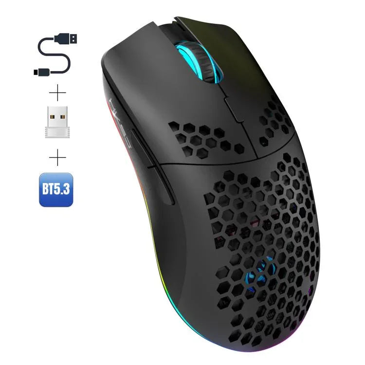 Souris RGB rechargeable HXSJ T66 3 modes filaire 2.4G BT5.3 sans fil, T66