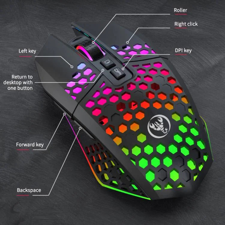 Souris trouée HXSJ T500 2.4G rétroéclairée rechargeable sans fil