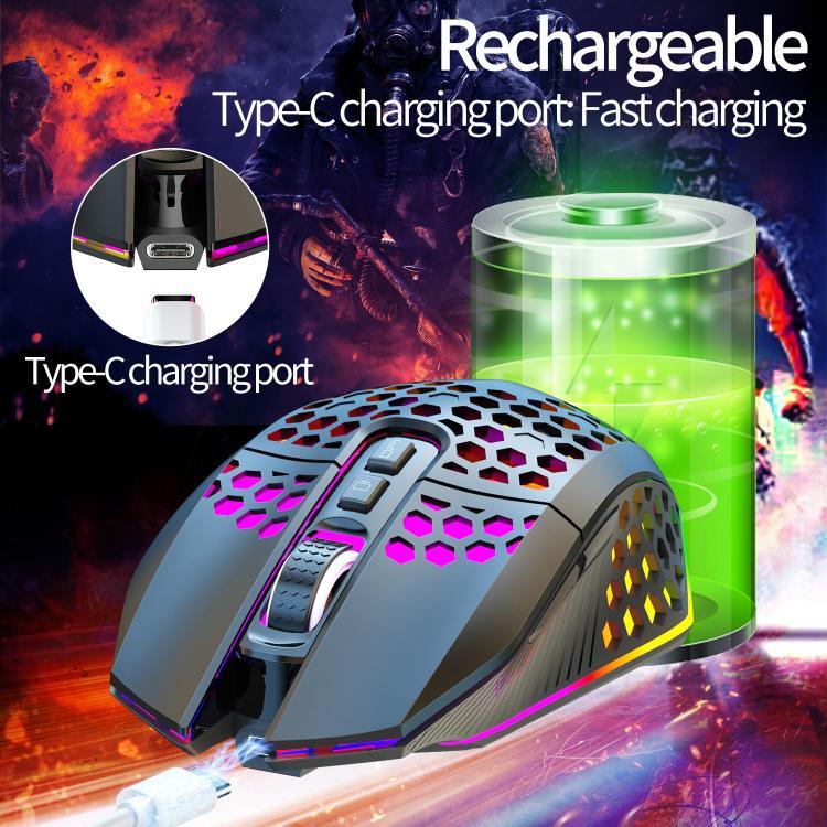 Souris trouée HXSJ T500 2.4G rétroéclairée rechargeable sans fil
