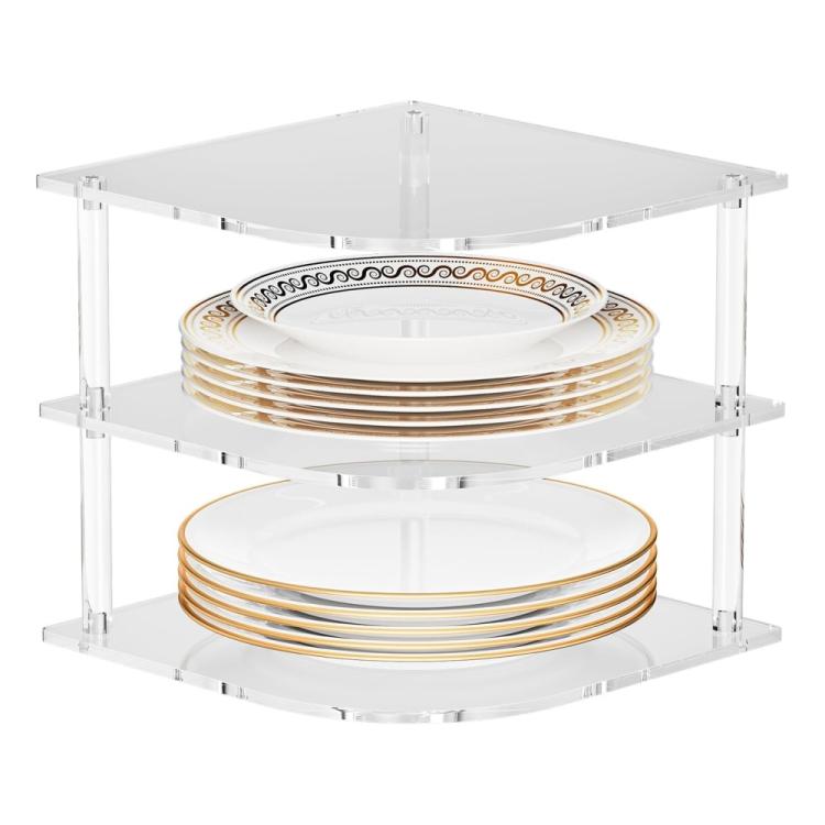 YX165 Étagère d'angle 3 niveaux pour assiettes et bols en acrylique, YX165
