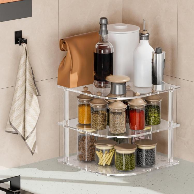 YX165 Étagère d'angle 3 niveaux pour assiettes et bols en acrylique, YX165
