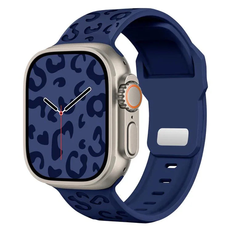 Bracelet de montre en silicone à boucle concave motif léopard, compatible avec Apple Watch 46 mm / 49 mm / 45 mm / 44 mm et Apple Watch 42 mm / 41 mm / 40 mm / 38 mm.