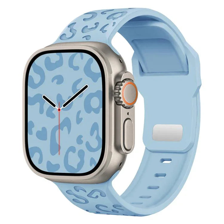 Bracelet de montre en silicone à boucle concave motif léopard, compatible avec Apple Watch 46 mm / 49 mm / 45 mm / 44 mm et Apple Watch 42 mm / 41 mm / 40 mm / 38 mm.