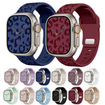 Bracelet de montre en silicone à boucle concave motif léopard, compatible avec Apple Watch 46 mm / 49 mm / 45 mm / 44 mm et Apple Watch 42 mm / 41 mm / 40 mm / 38 mm.