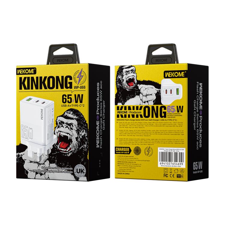 Chargeur rapide WK WP-U66 Kinkong 65W double USB-C / Type-C + USB, prise UK, prise US, prise EU