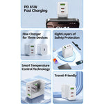 Chargeur rapide WK WP-U66 Kinkong 65W double USB-C / Type-C + USB, prise UK, prise US, prise EU