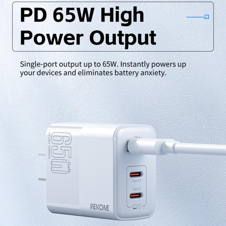 Chargeur rapide WK WP-U66 Kinkong 65W double USB-C / Type-C + USB, prise UK, prise US, prise EU