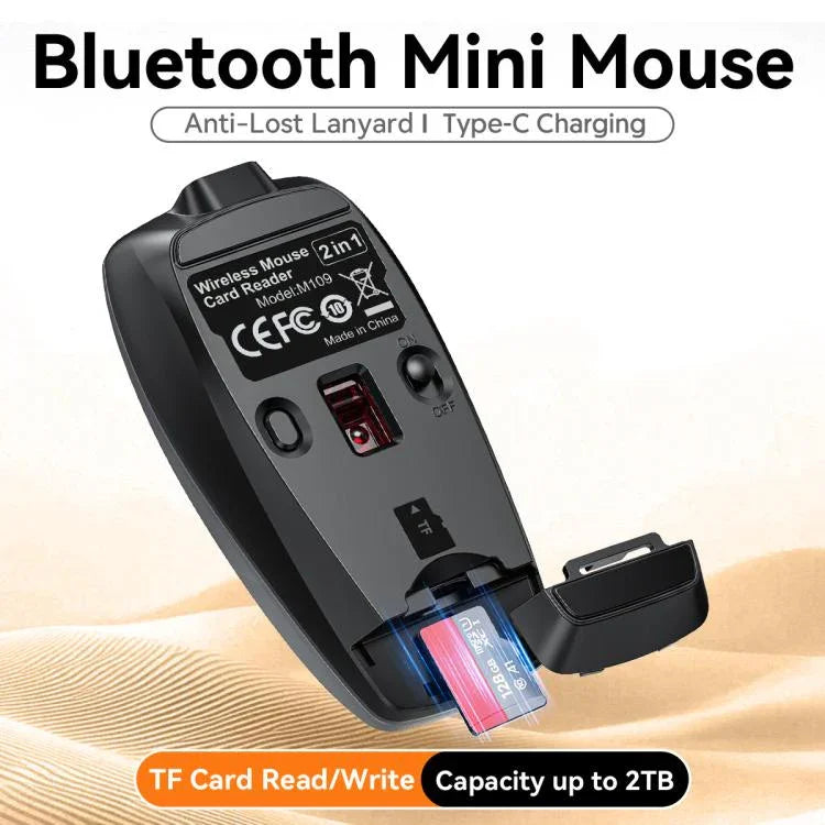 Souris sans fil mini HXSJ M109, clic droit 3D, lecteur de carte TF, boutons silencieux 4D