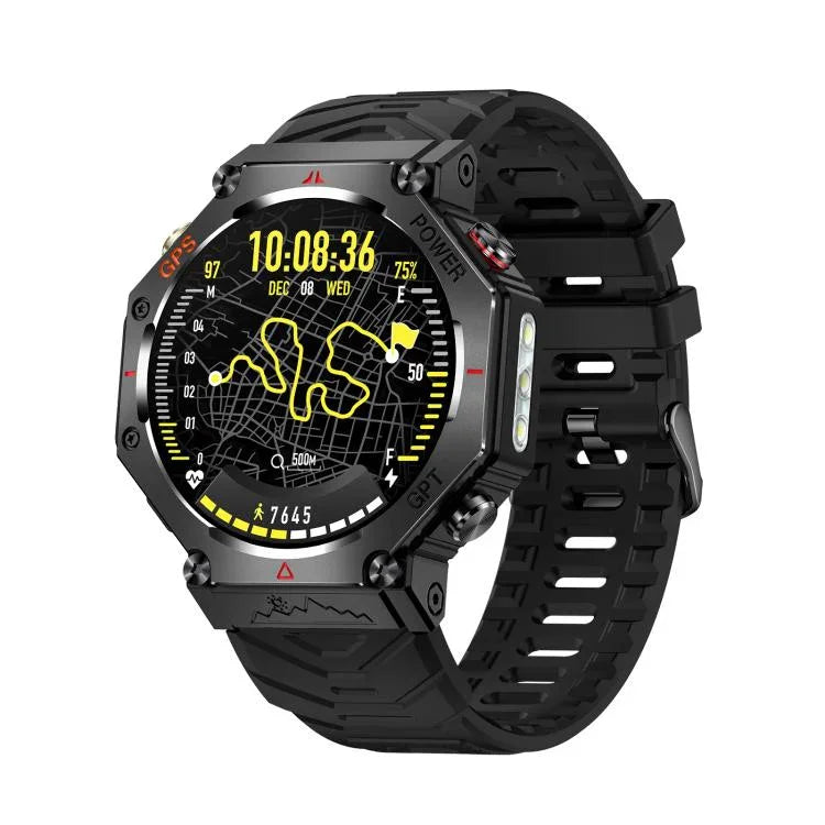 Montre connectée GPS extérieure KC91 avec écran IPS de 1,39 pouce, étanche à 3 ATM et lampe torche.